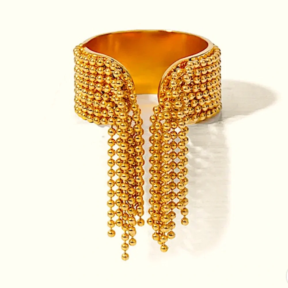 Stainless Steel Gold Plated Ring Fringe Tassel Tarnish Free Everyday Jewelry